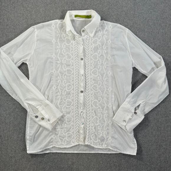 Rapsodia White Embroidered Button Down Blouse Women's Medium Cotton Long Sleeve - Picture 2 of 11